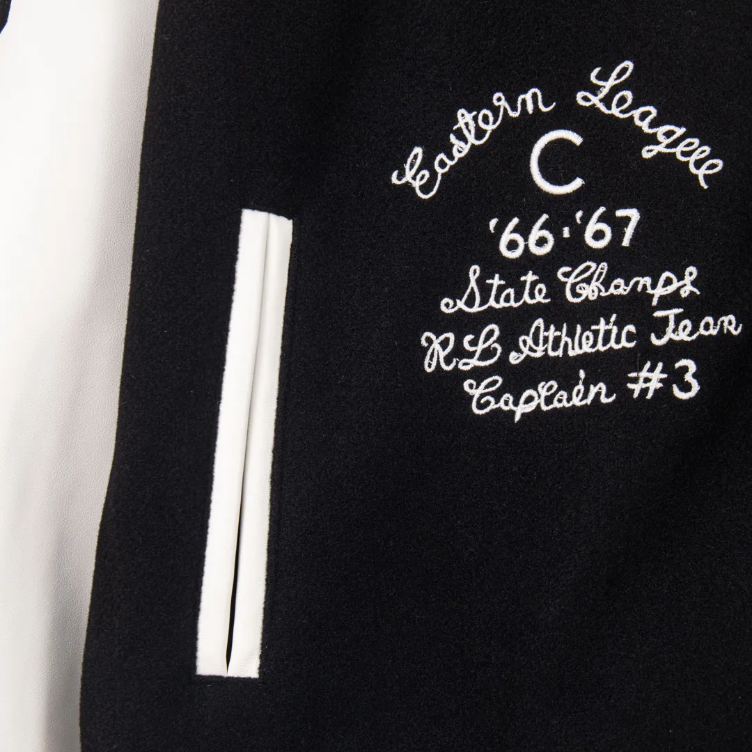 P620 zp version [exclusive supply] RAH LAUREN horse logo embroidery stitching baseball jacket jacket Warm reminder: It is recommended to hand wash or dry clean! ! This year is particularly popular. Baseball uniform jackets are available at all levels of the market (you must compare the details). The most powerful quality control. Baseball uniforms have been produced and researched for 7 years. The details are exquisite. With it, you will be the most handsome boy in the world. The fully painted surface with four-button buttons (buttons with LOGO), the fabric is customized for more than a month. It is not ready-made in the market. It is made of woolen blended fabric, custom-woven and dyed. It has high color fastness. It is recommended to hand wash or dry clean for the first time. "Custom-woven knitted rib at the hem", the lining is made of silky and delicate cupro fiber material, which can be worn directly against the body. It is extremely comfortable, a heavy-hitting item, purchase version!  Color: Black Size: XS S M L Number: RC10873